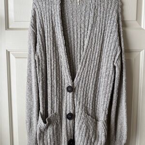 Free People Gray Ribbed Cardigan
